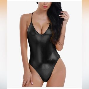 Sleek Black One-Piece Backless Swimsuit